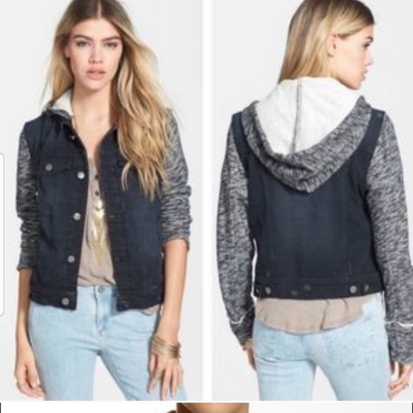 Free People Denim & Knit hoodie Jacket Small